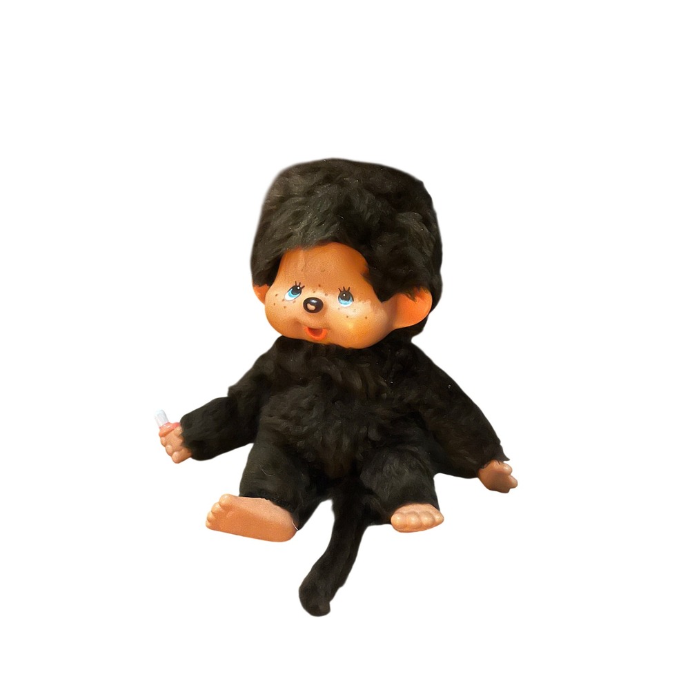 Vintage Monchhichi Monkey Plush Doll Brown Furry Pacifier Thumb Sucker Toy